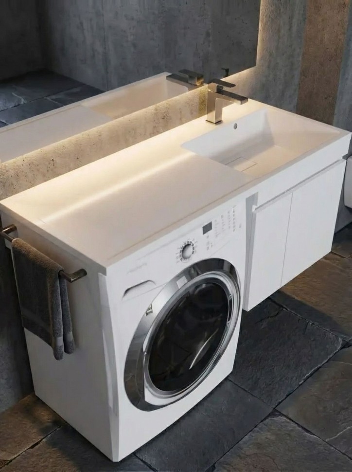 Тумба под стиральную машину подвесная Uperwood Magenta 45х50х55 см, белая, с дверцами