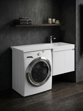 Тумба под стиральную машину подвесная Uperwood Magenta 45х50х55 см, белая, с дверцами