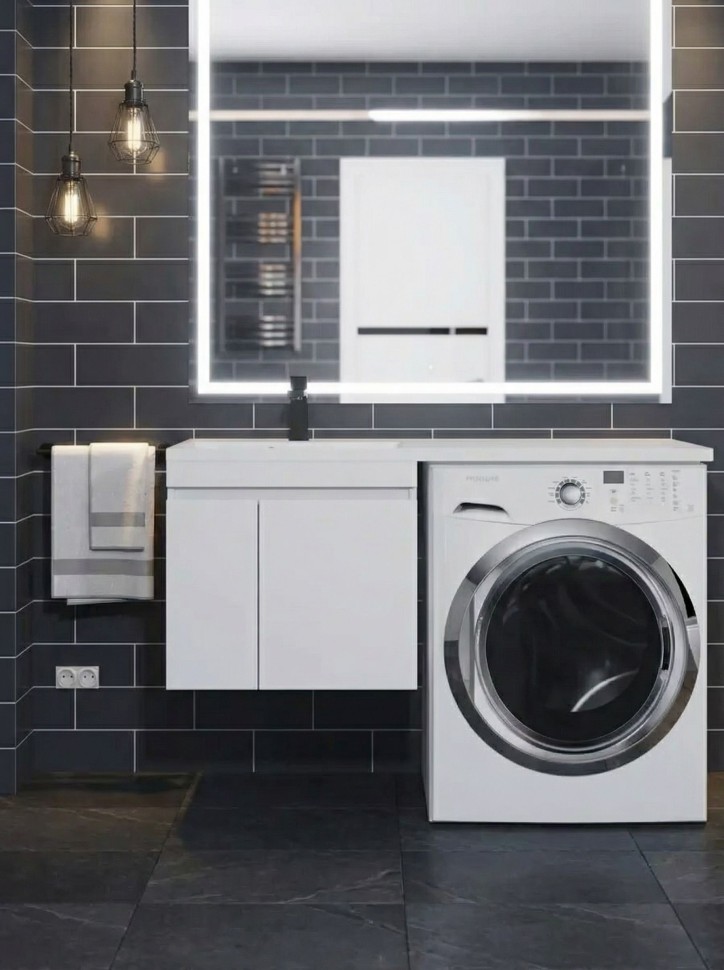 Тумба под стиральную машину подвесная Uperwood Magenta 45х50х55 см, белая, с дверцами