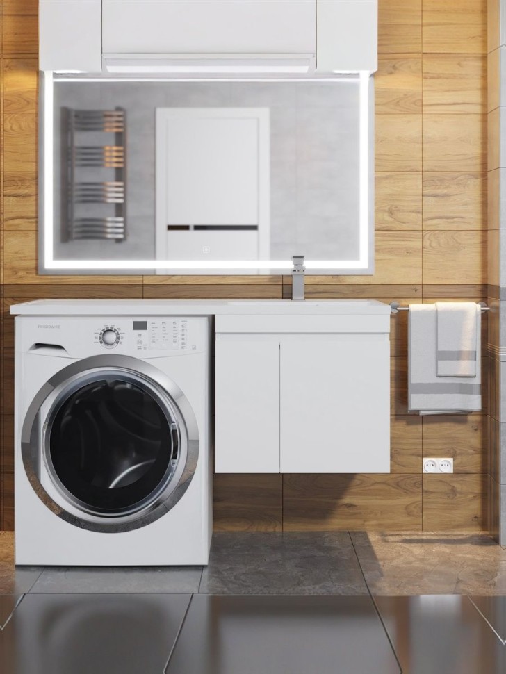 Тумба под стиральную машину подвесная Uperwood Magenta 45х50х55 см, белая, с дверцами