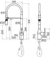 Смеситель для кухни Magneto One, вороненая сталь, Ma213188-GM, Paulmark