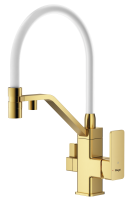 Смеситель Raglo для кухни со съемным гибким изливом, с магнитным фиксатором излива, с подключением фильтра питьевой воды R85.62.03 Золотой сатин