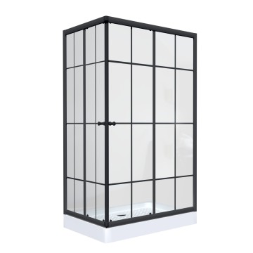 Душевой уголок Niagara Nova NG-0120-14 (120х80х195) прямоугольный,низкий поддон,черный,двери раздвижные,стекло прозрачное с рисунком,2 места