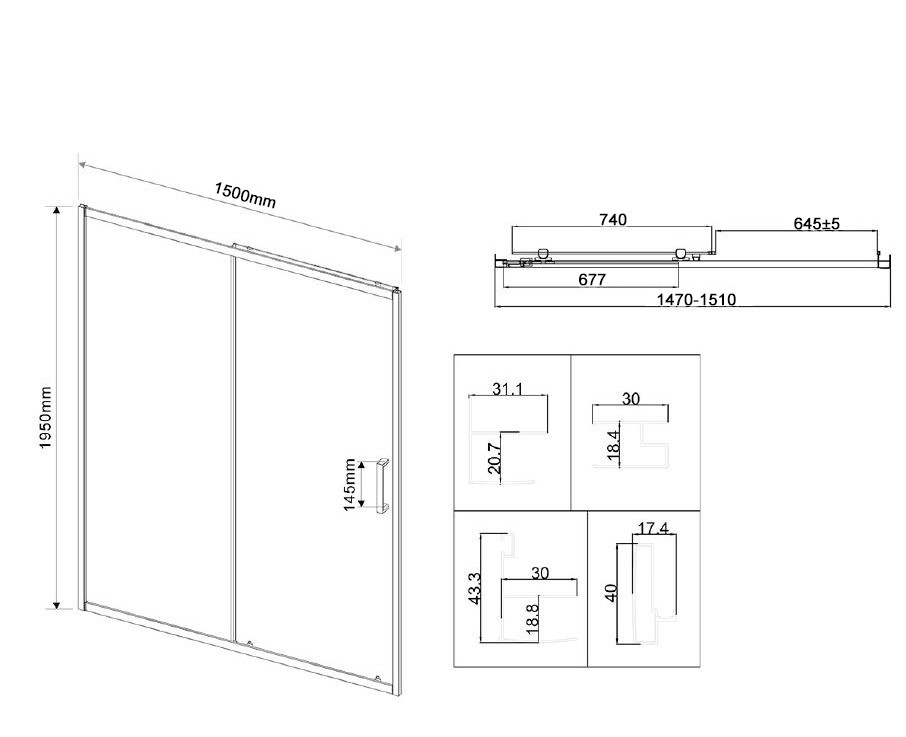 Душевая дверь City VDS-5CT150MT, 1500, хром, стекло текстурное