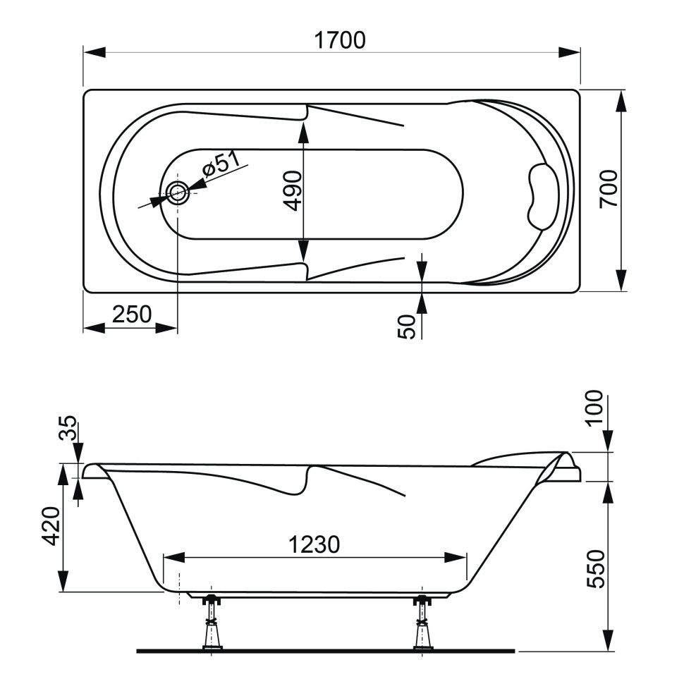 Акриловая ванна VAGNERPLAST MINERVA 170x70