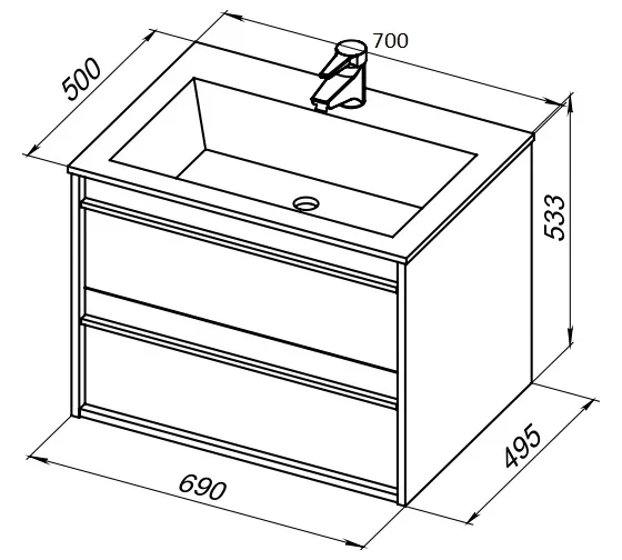 Тумба с раковиной Lino 70 Дуб Веллингтон