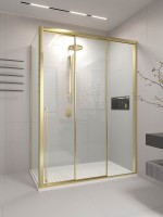 Душевой угол раздвижной Veconi Premium Ptato 300 SP G-R, 1400х1000x2000, золото брашированный, стекло прозрачное