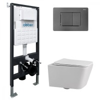 Комплект подвесной унитаз ABBER Rechteck AC1201 белый с инсталляцией AC0105 и кнопкой AC0120NG никель