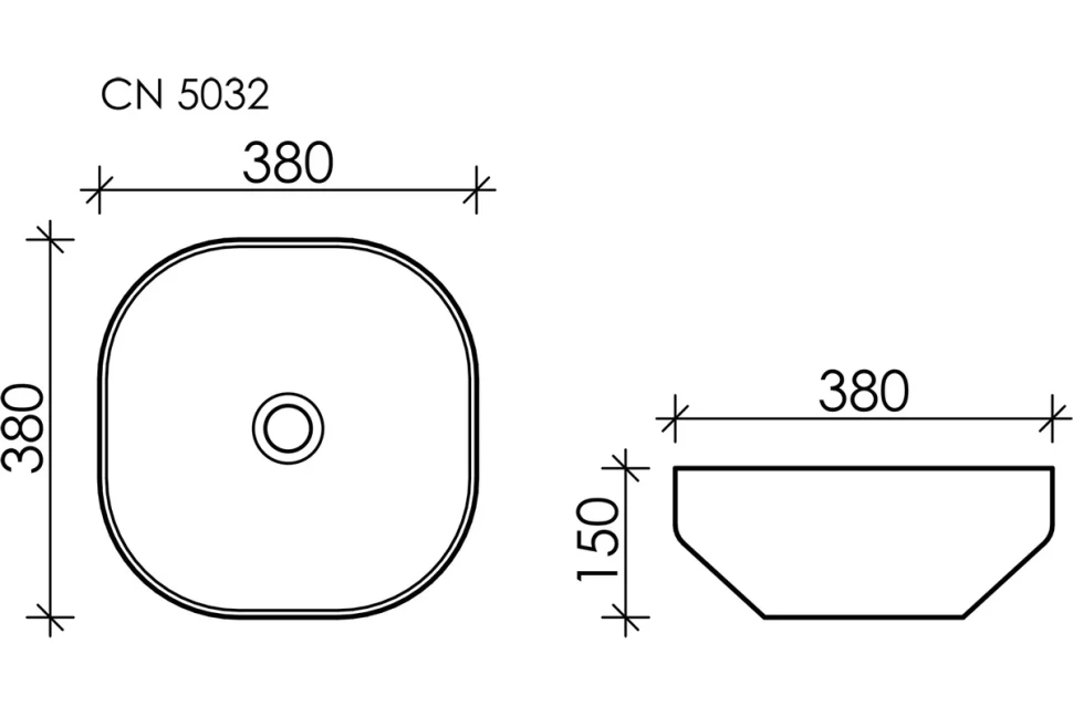 Умывальник чаша накладная квадратная Element 380x380x150мм