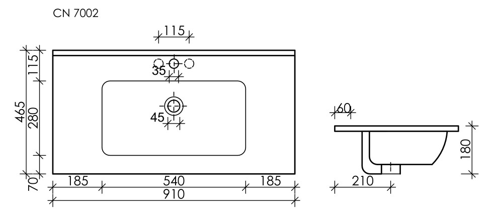 Умывальник накладной прямоугольный Element 910x465x180мм