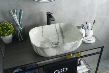 Раковина Gid K397G125 54402 накладная под камень глянцевая 50x40x14