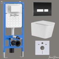 Комплект 3в1 IBERICA BLANCA инсталляция SILENCIO, унитаз TOLEDO ALTO белый, кнопка смыва CRYSTAL-R черный глянцевый (IB001.TLA.231.2211)