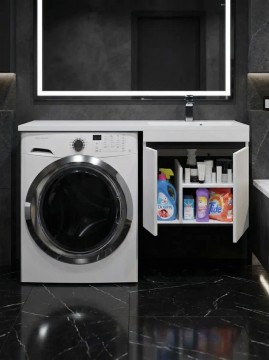 Тумба под стиральную машину подвесная Uperwood Magenta 45х50х55 см, белая/графит, с дверцами