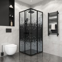 Душевое ограждение Niagara Eco NG-1009-14QBLACK (90х90х190) квадрат,раздвижное,черный,стекло мозаика,1 место