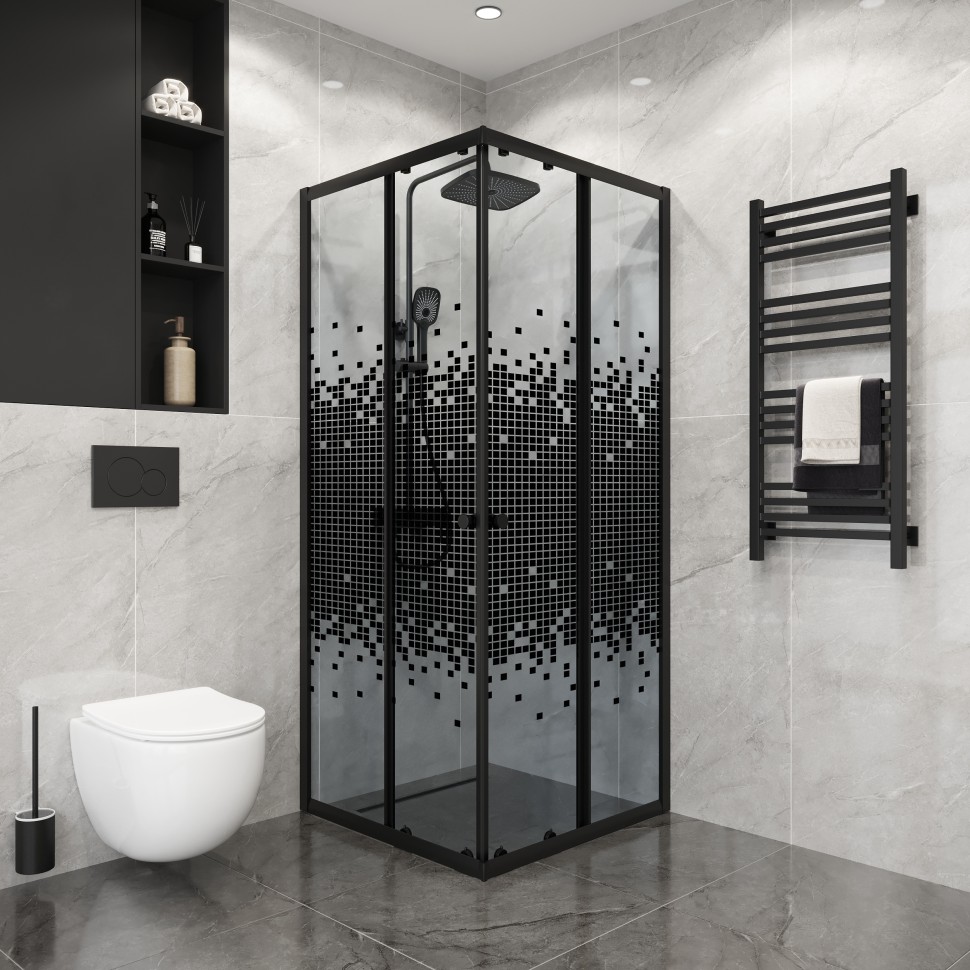 Душевое ограждение Niagara Eco NG-1009-14QBLACK (90х90х190) квадрат,раздвижное,черный,стекло мозаика,1 место