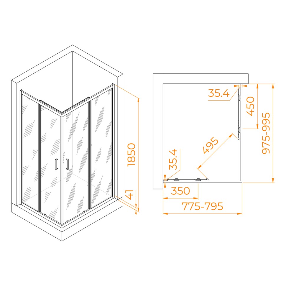 Душевой уголок RGW PA-146B (Прозрачное, 800x1000)