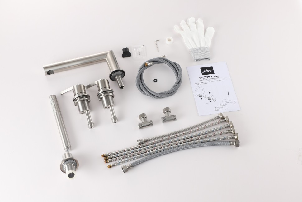 Смеситель ABBER Perfekte 316 AF8A13BST на борт ванны с лейкой, брашированная сталь