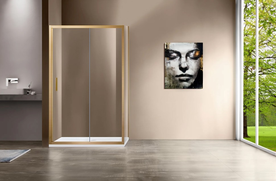 Душевой уголок Garda VSR-1G9015CLG, 1500*900, брашированное золото, стекло прозрачное