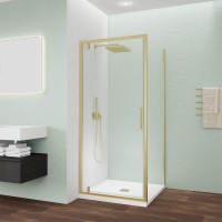 Душевой угол Veconi Ottimo P30SP G, 900х900х1900 золото брашинг, стекло прозрачное