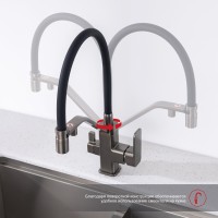 Смеситель Raglo для кухни со съемным гибким изливом, с магнитным фиксатором излива, с подключением фильтра питьевой воды R85.62.09 Графит