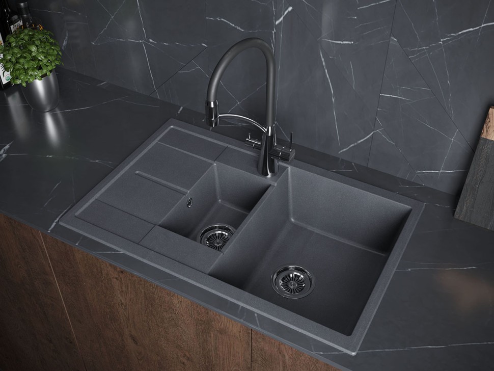 Мойка FLUGEN 60/1,5, IT-GRANIT, PM237850-DG, графит, 775х495 мм, Paulmark