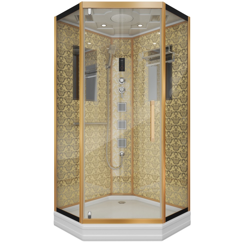 Душевая кабина Niagara Luxe NG-7717G (100x100х215) низкий поддон(15см),дверь распашная,стенки золото,4 места