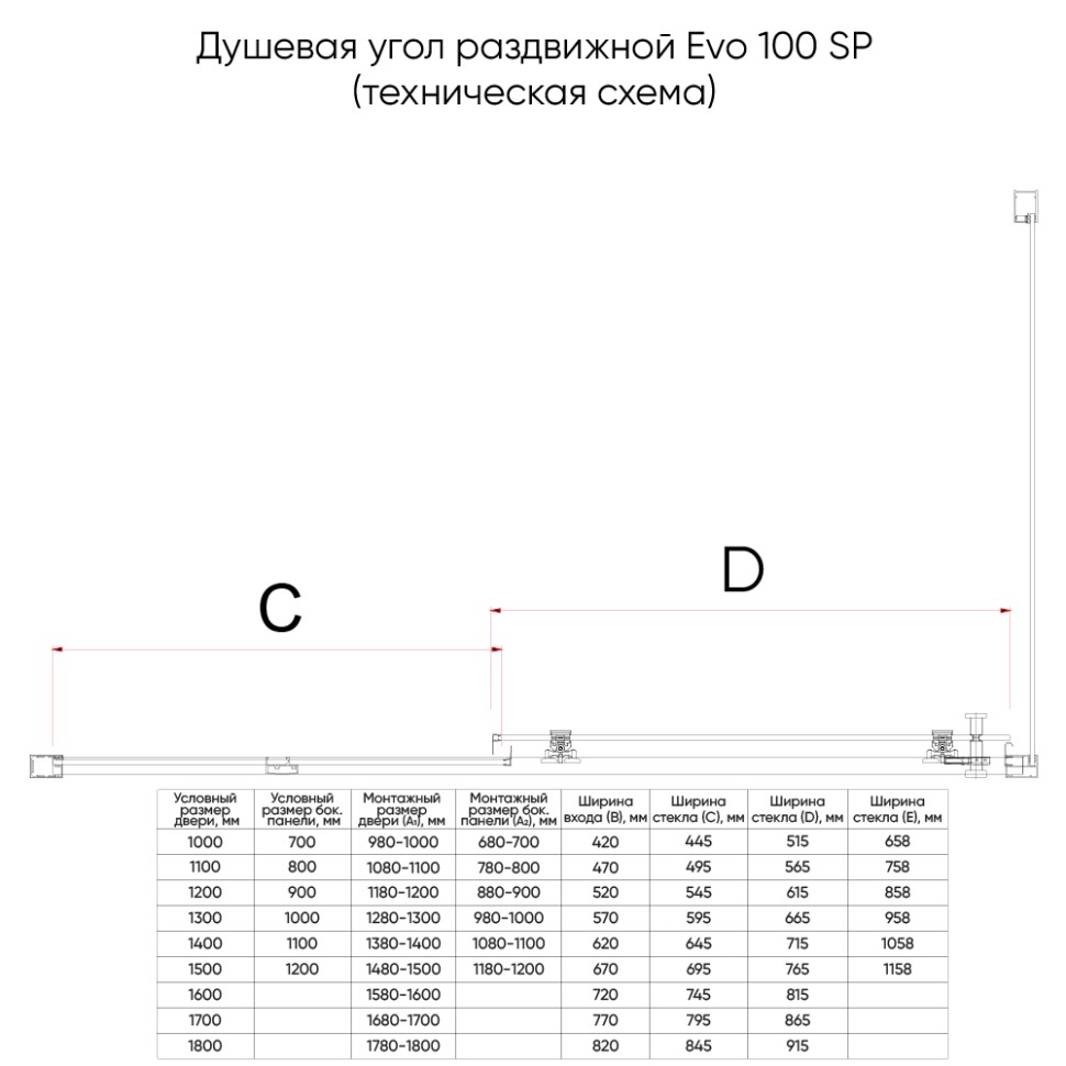 Боковая панель Evo SP GR, 900x1950, графит брашинг, тонированное стекло