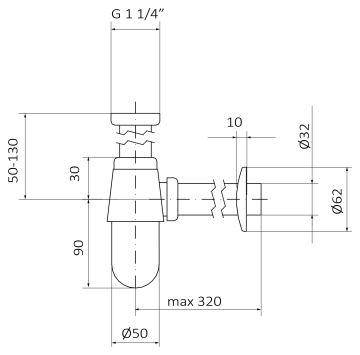 Сифон телескопический GRB VALVES 00030001 хром