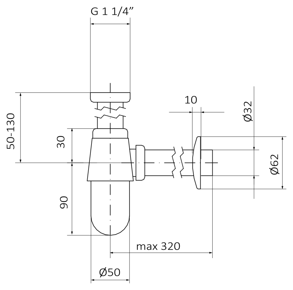 Сифон телескопический GRB VALVES 00030001 хром