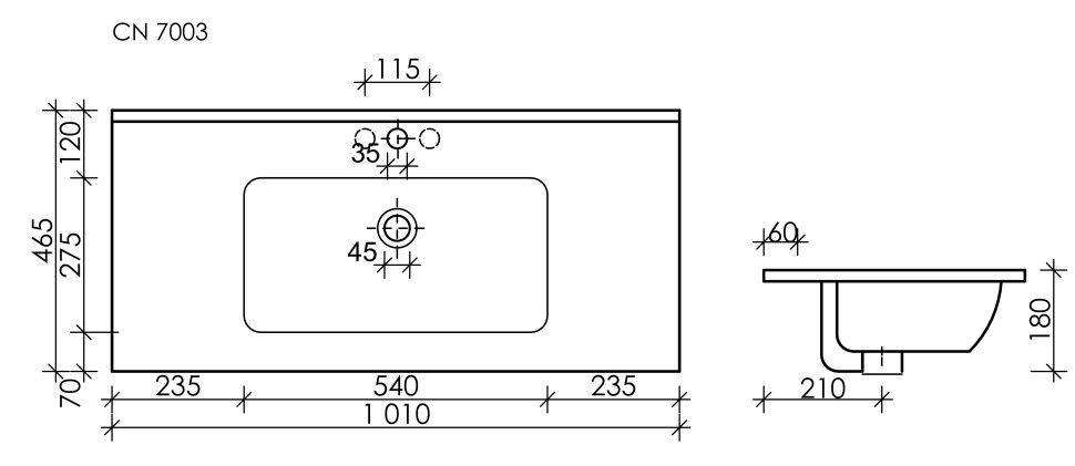 Умывальник накладной прямоугольный Element 1010x465x180мм