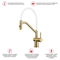 Смеситель Raglo для кухни со съемным гибким изливом, с магнитным фиксатором излива R86.41.03 Золотой сатин
