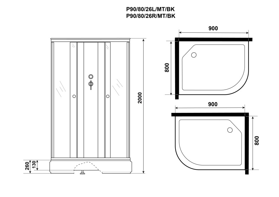 Душевая кабина Niagara Promo P90/80/26L/MT/BK (90х80х195) 4 места