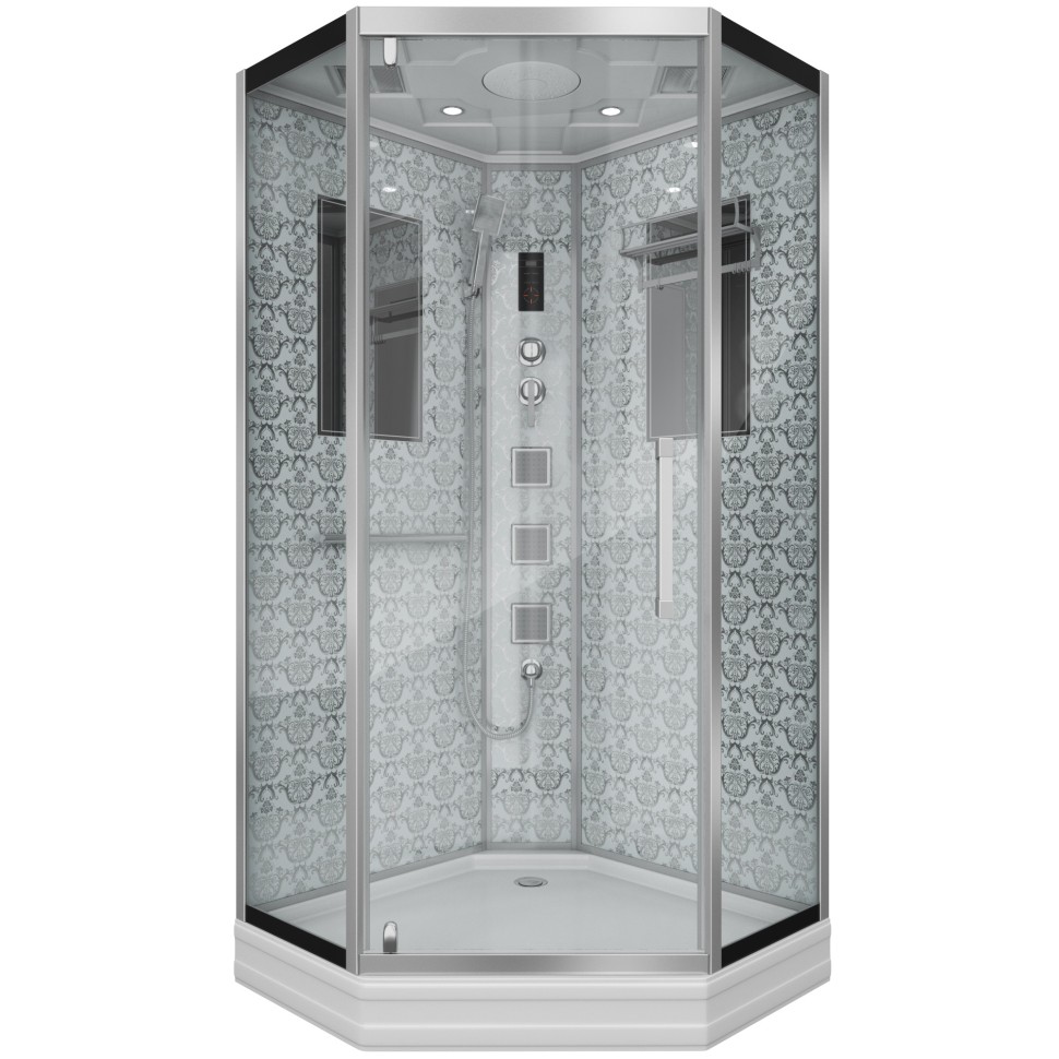 Душевая кабина Niagara Luxe NG-7717W (100x100х215) низкий поддон(15см),дверь распашная,стенки серебро,4 места