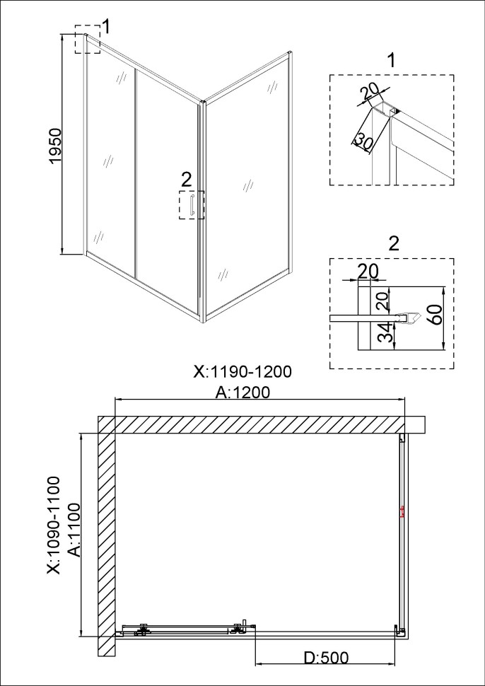 Душевое ограждение Niagara Nova NG-42-12AG-A110G (120х110х195) прямоугольник,золото,двери раздвижные,стекло прозрачное,2 места