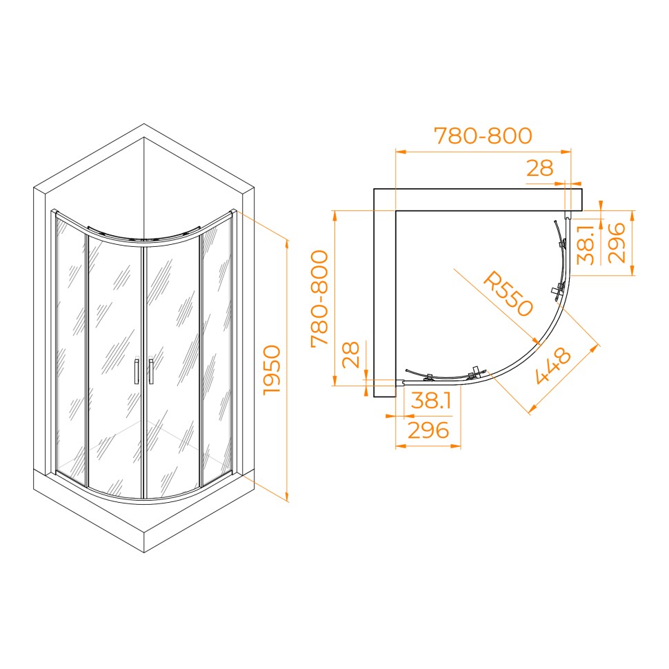 Душевой уголок RGW PA-52B (Прозрачное, 800x800)