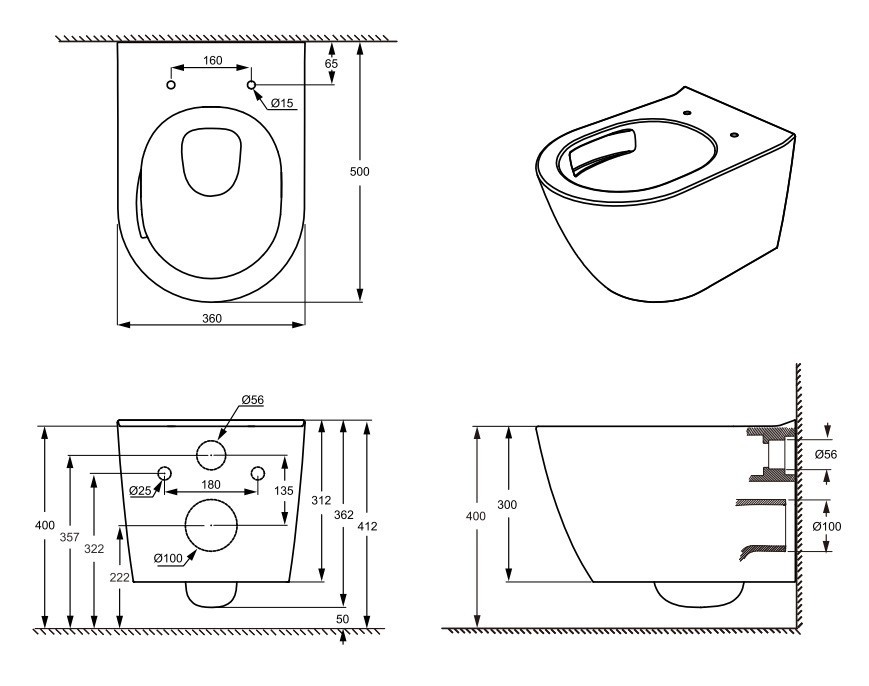 Унитаз подвесной CeramaLux TR-0199ZK