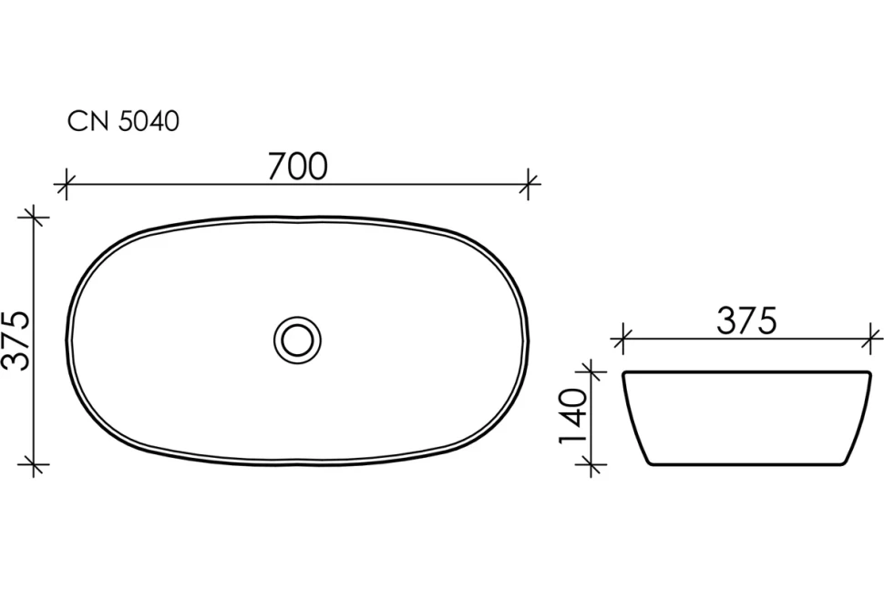 Умывальник чаша накладная овальная Element 700x375x140мм