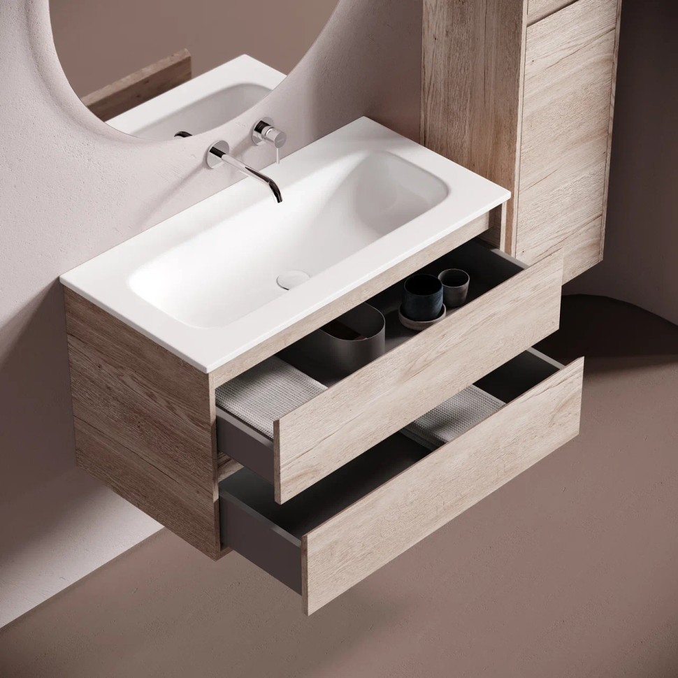 Тумба подвесная SANCOS Libra 890х450х500, c двумя ящиками оснащенными доводчиками, дуб галифакс натуральный, арт. LB90EG