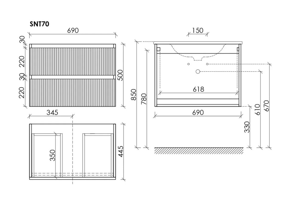 Тумба подвесная SANCOS Snob T 690х445х500, c двумя ящиками оснащенными доводчиками, Doha Soft, арт.SNT70SM