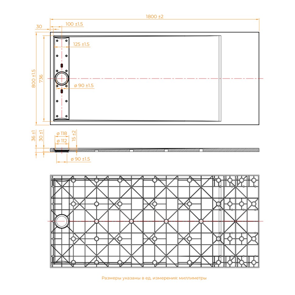 Душевой поддон прямоугольный RGW TMC-Co Бетон 800x1800