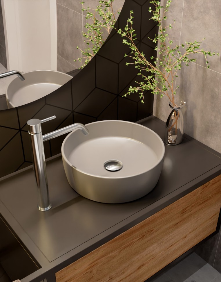 AQM5012 Раковина накладная круглая, цвет светло-серый матовый. 355x355x120