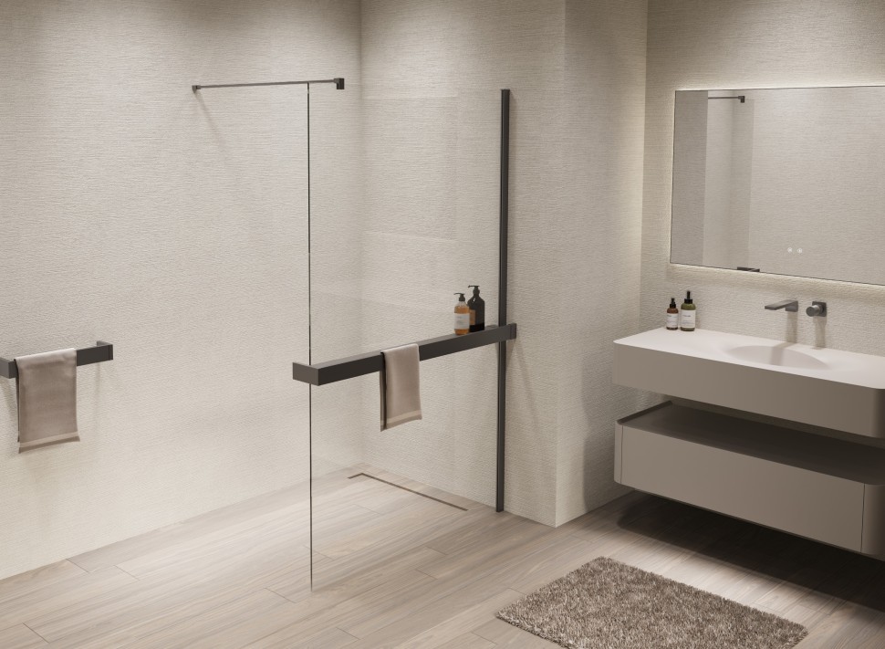 Душевая перегородка Walk-In VSW-1HR100CLGM, 1000*2000, вороненая сталь, стекло прозрачное