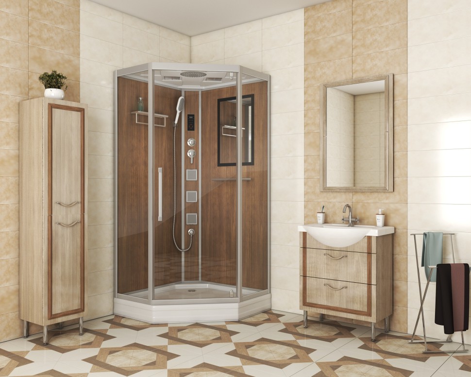 Душевая кабина Niagara Luxe 7717WD (100x100х215) низкий поддон(15см),дверь распашная,стенки серебро,4 места