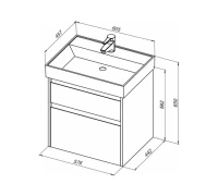 Тумба с раковиной Nova Lite 60 2 ящ. цв. дуб рошелье