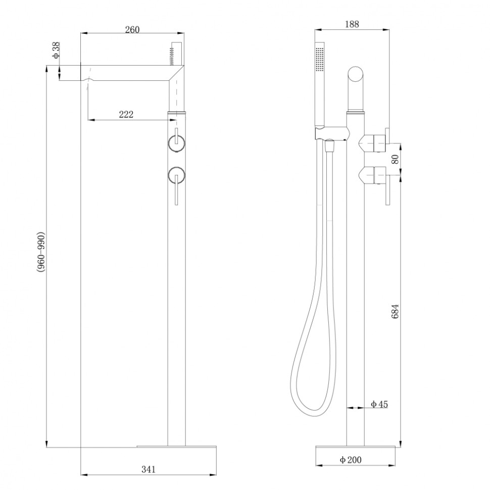 Смеситель ABBER Perfekte 316 AF8A15BST отдельностоящий для ванны, брашированная сталь