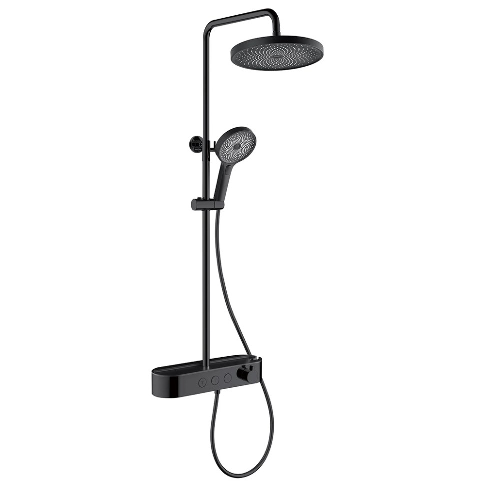 AQM8009B Душевая система со смесит. (верхн. душ 260мм, ручн. душ 3 режима, каскад. излив), черный