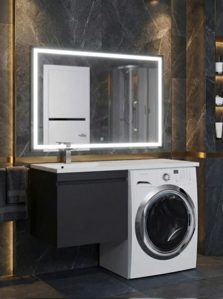 Тумба под стиральную машину подвесная Uperwood Magenta 45х50х55 см, черная, выдвижной ящик