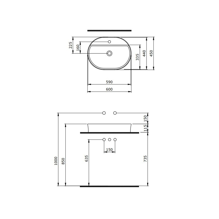 Раковина BERGES Ego SL накладная овал 60х45 см, с отверстием под смеситель