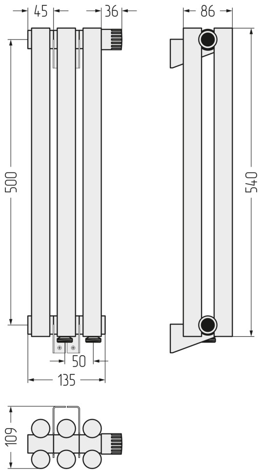 Эстет-11 EU50 500х135 3 секции