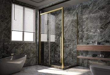 Душевой угол Veconi Premium Trento PTC-SP-30G, 1500х800x2000, брашированное золото, стекло прозрачное